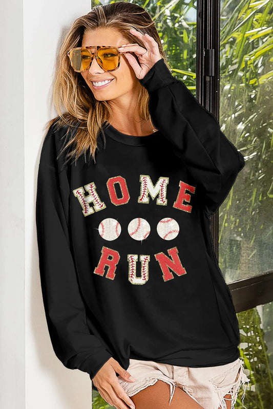 BiBi Baseballs Homerun Patches French Terry Sweatshirt BLACK RED