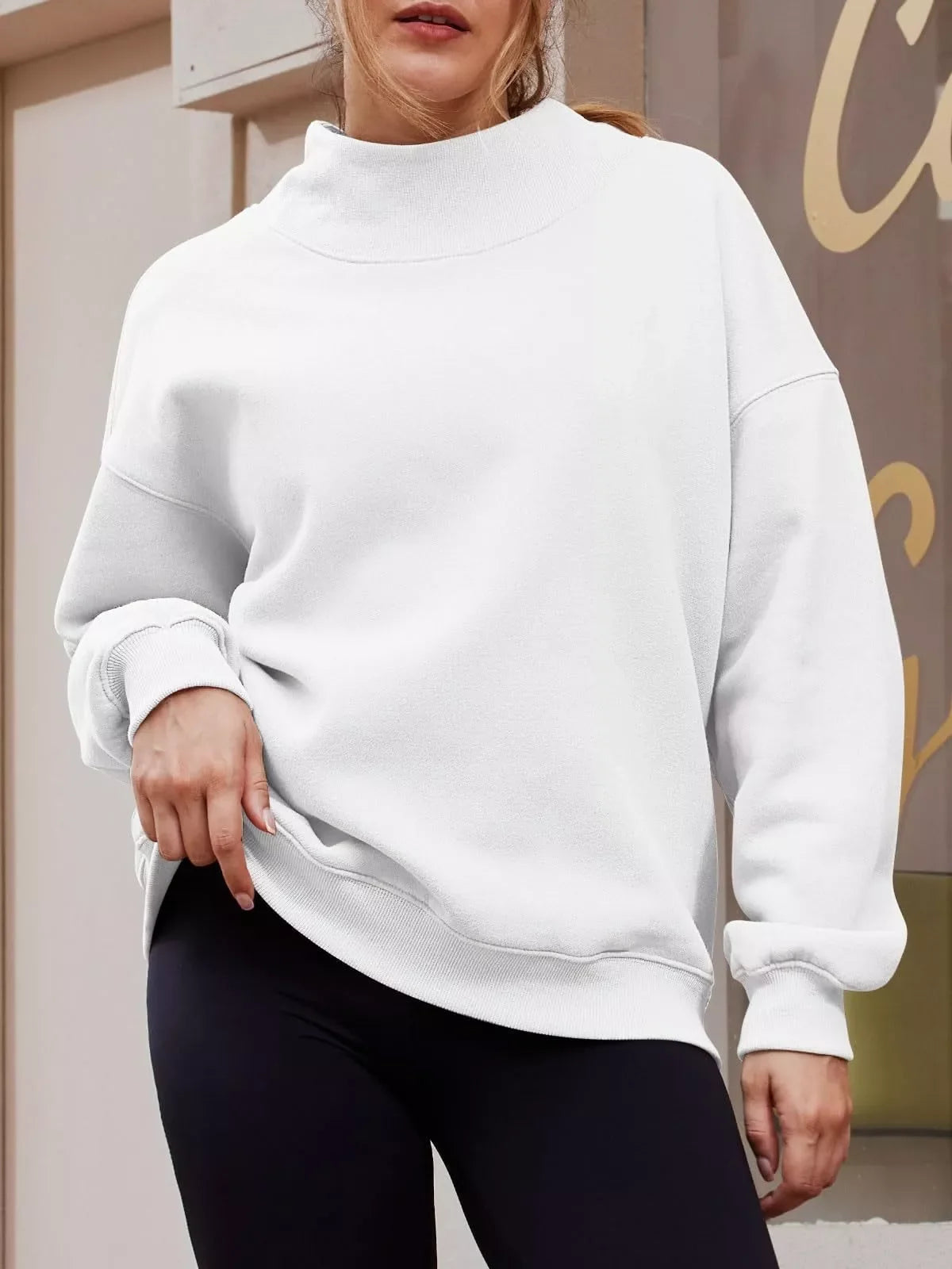 Mock Neck Dropped Shoulder Sweatshirt