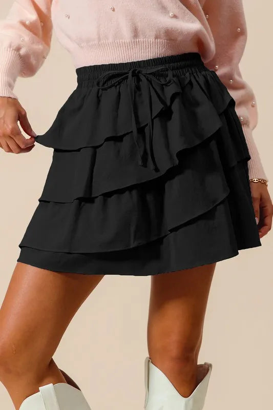 SO ME Asymmetrical Ruffled Game Day Skirt BLACK
