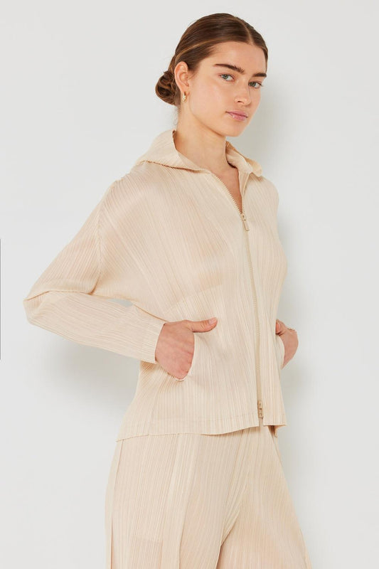 Marina West Swim Pleated Hood Jacket with 2 Way Zipper Beige