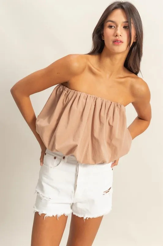 HYFVE Trendy Strapless Bubble Top DARK TAUPE