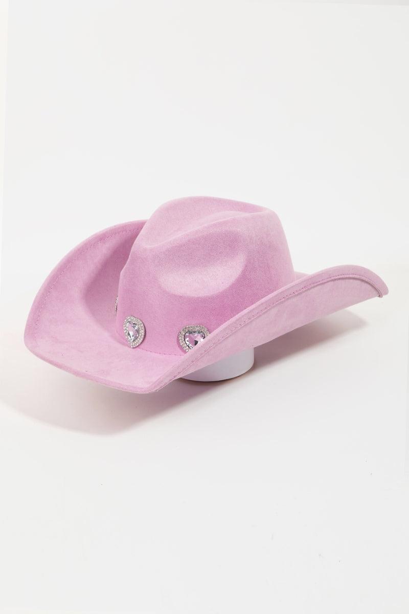 Fame Rhinestone Pave Heart Cowboy Hat Pu One Size