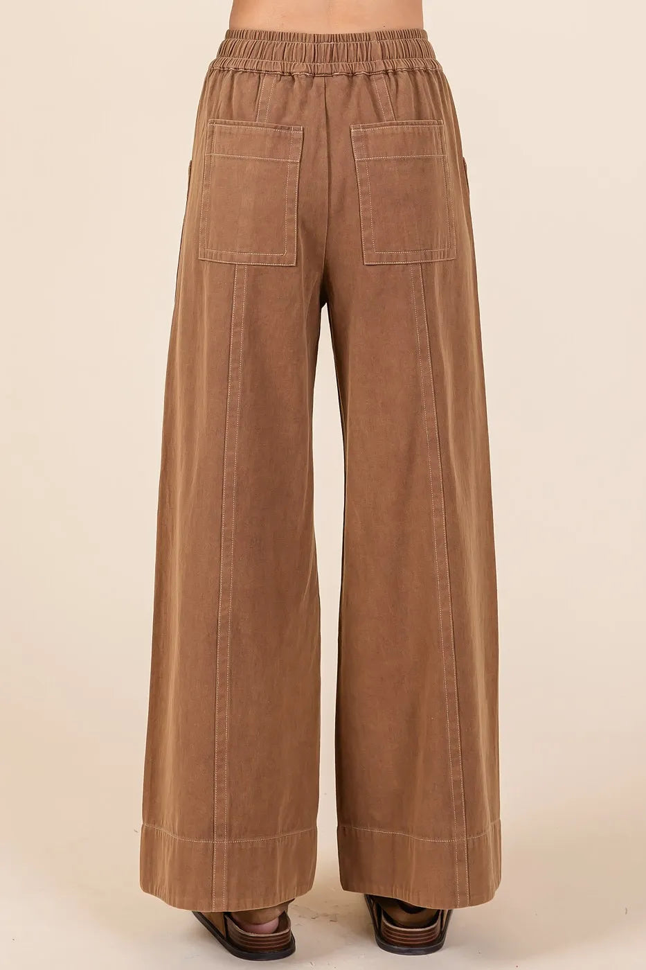 Mittoshop Mineral Wash Wide Leg Elastic Waist Twill Pants