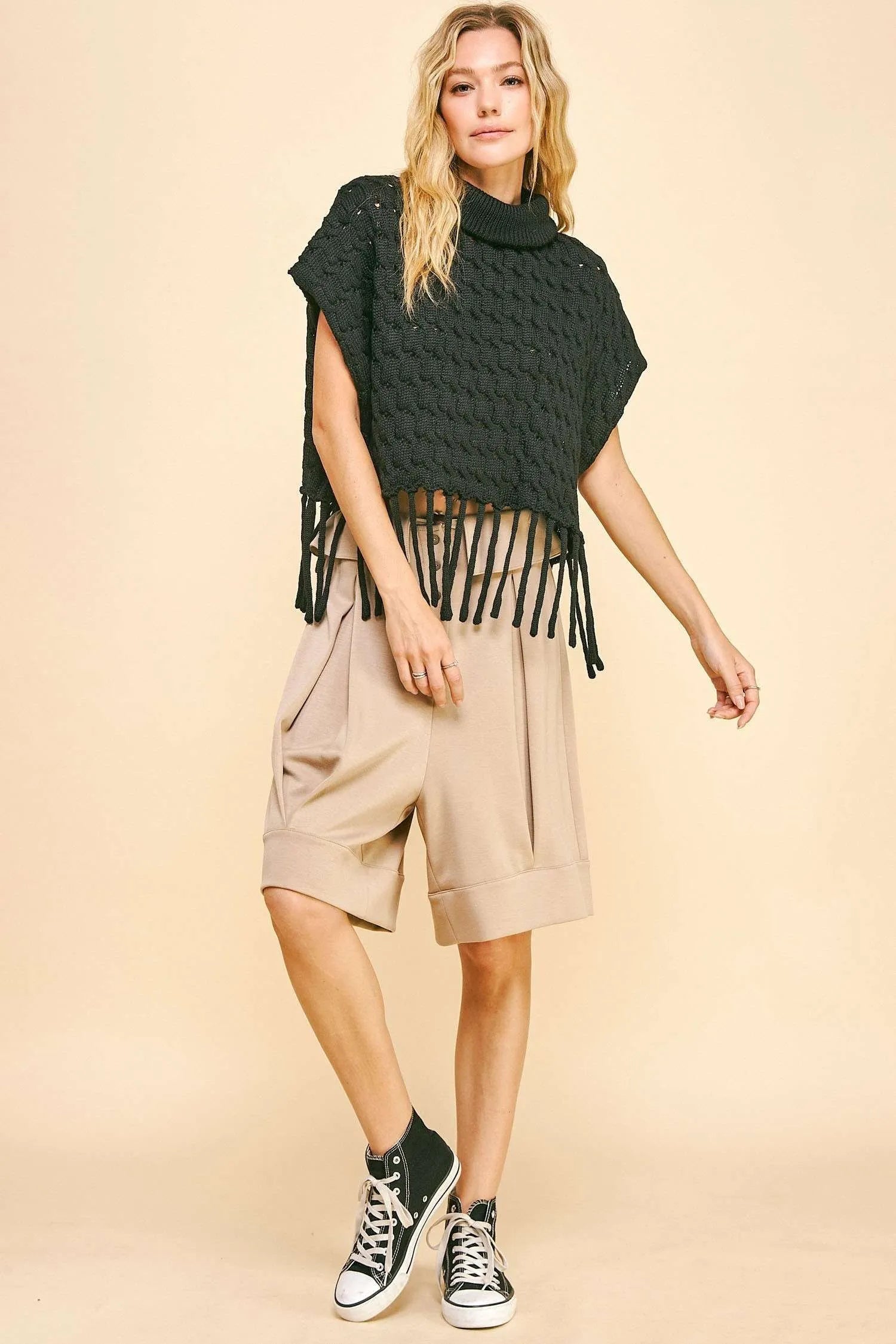 Davi & Dani Fold Over Waist Band Strap Detail Short