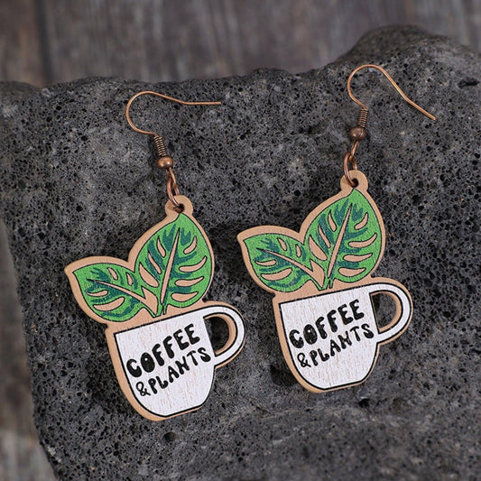 Wooden Alloy Dangle Earrings Green One Size