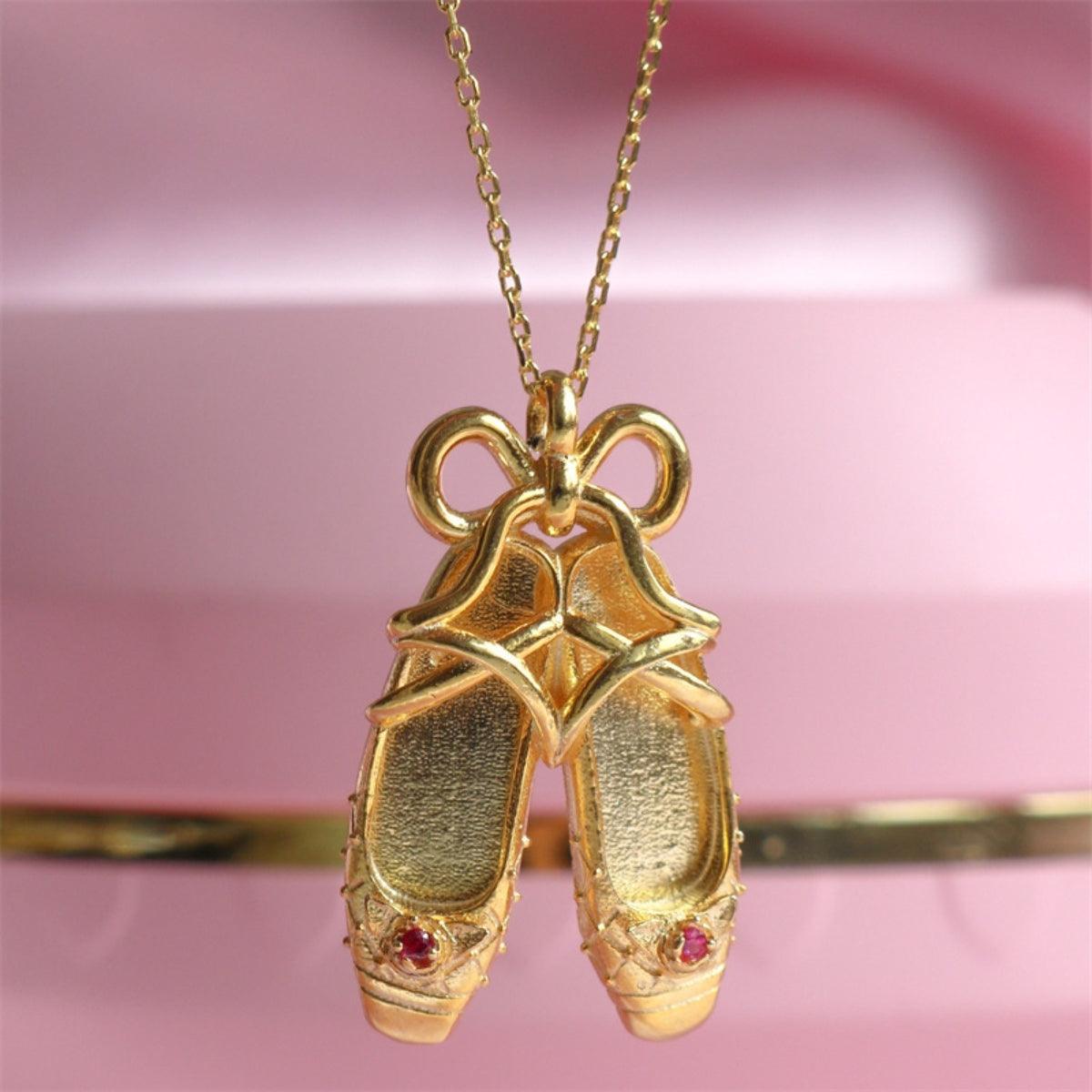 Copper Ballet Shoe Pendant Necklace Gold One Size