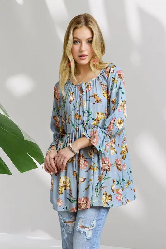 ADORA Floral Peasant Tunic Top