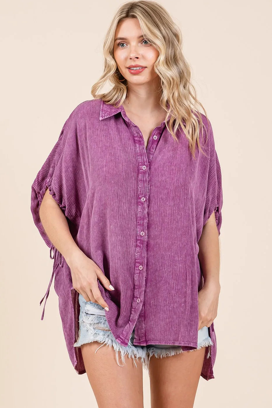 Mittoshop Mineral Wash Loose Fit Button Down Shirt