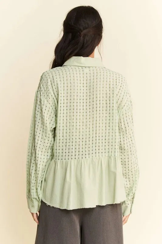 Davi & Dani Garment Washed Jacquard Button Front Shirt