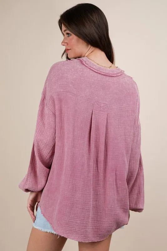 VERY J Plus Size Washed Cotton Gauze Oversized Top
