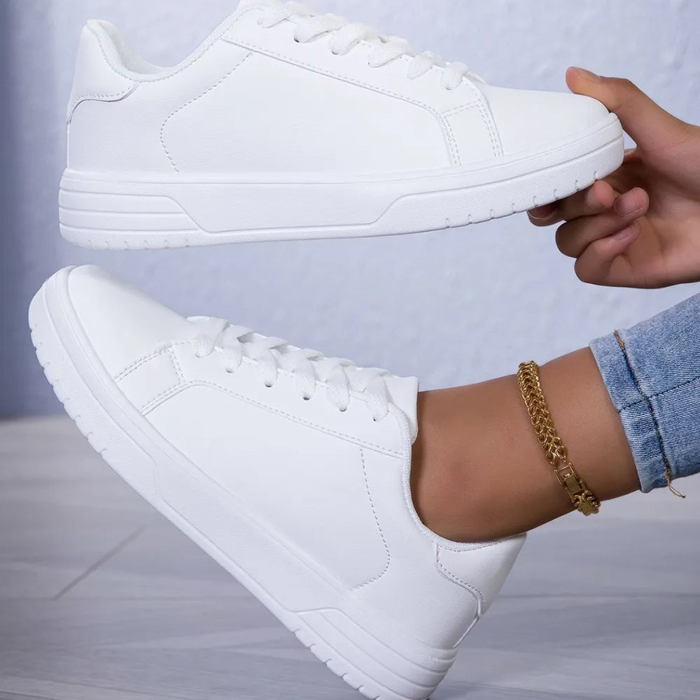 Round Toe Platform Sneakers White