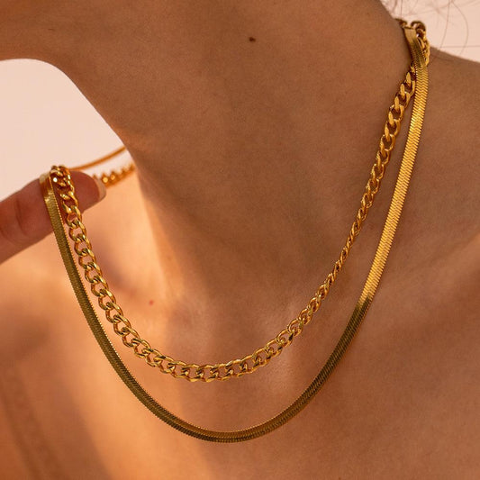 18K Gold-Plated Double Layered Necklace Gold One Size