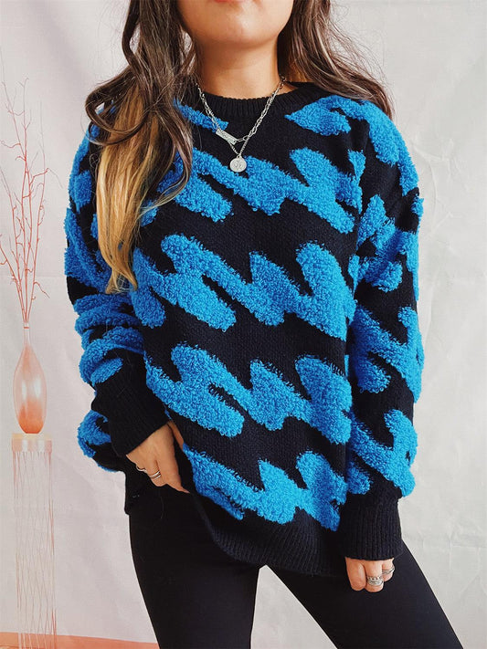 Ribbed Striped Dropped Shoulder Sweater Sky Blue