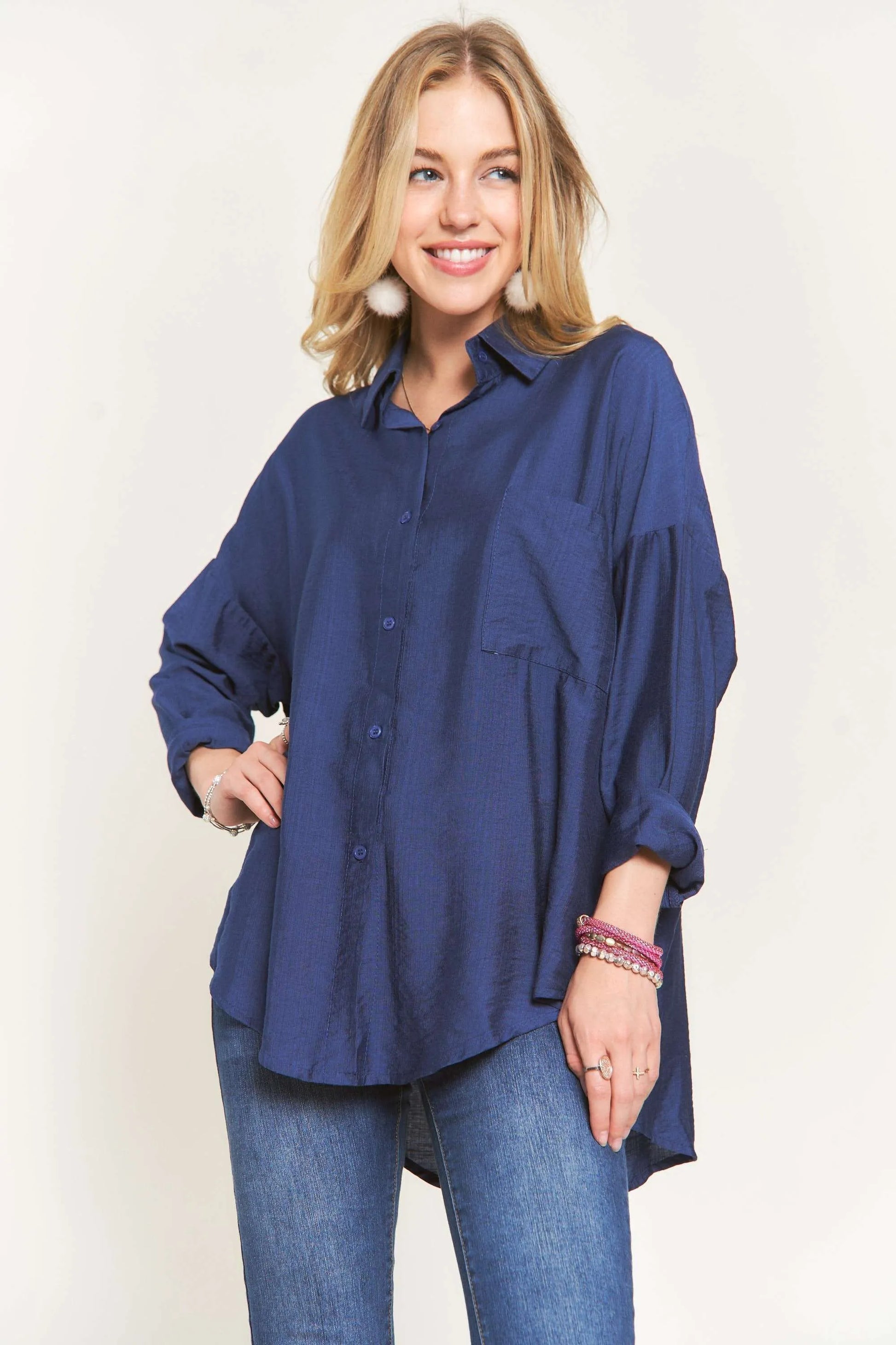 ADORA Button Down Linen Shirt NAVY