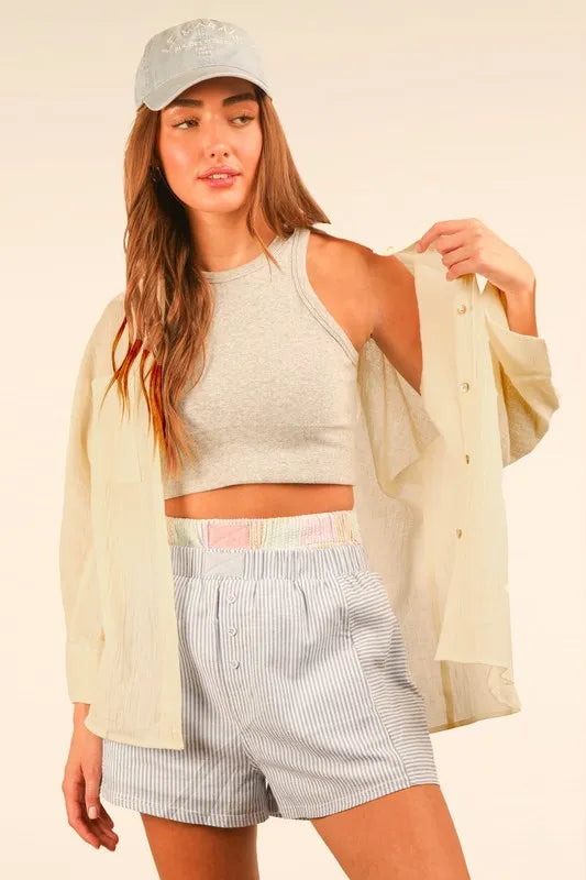 VERY J Dolman Sleeve Button Down Gauze Shirt White