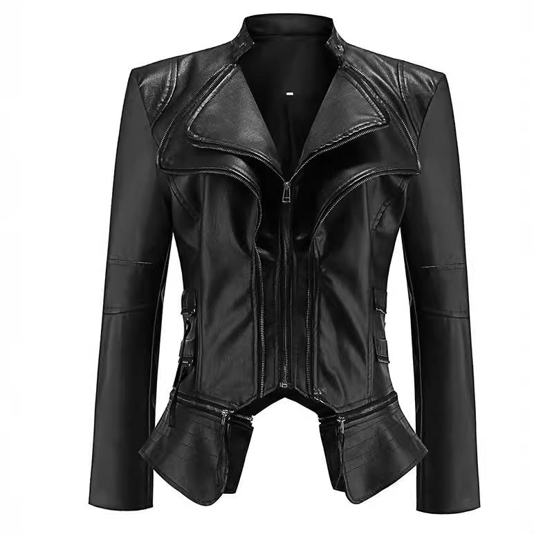 Black leather jacket on a white background