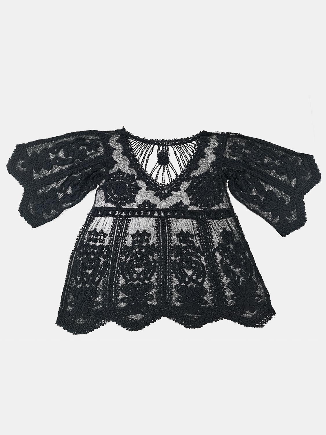 Lace Round Neck Cover-Up Black One Size