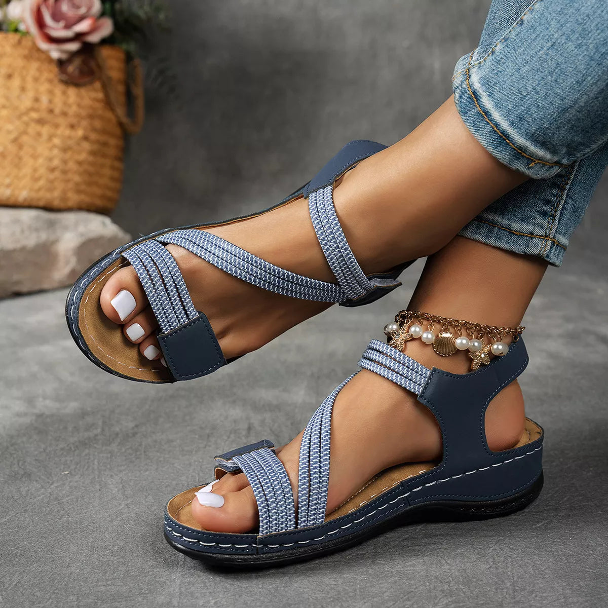 Open Toe Wedge Ankle Strap Sandals