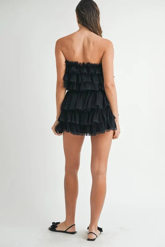 MABLE Ruffle Layered Crop Top and Mini Skirt Set