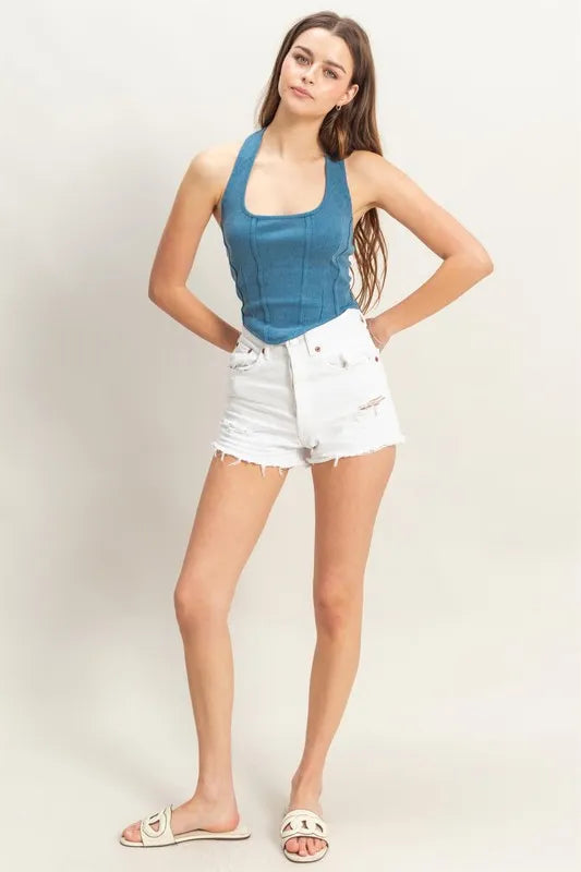 HYFVE Mineral Wash Halter Neck Everyday Top BLUE