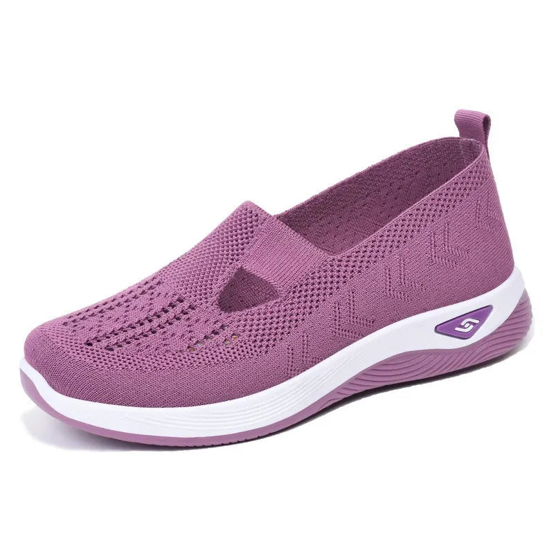 Breathable Mesh Round Toe Wedge Sneakers Purple