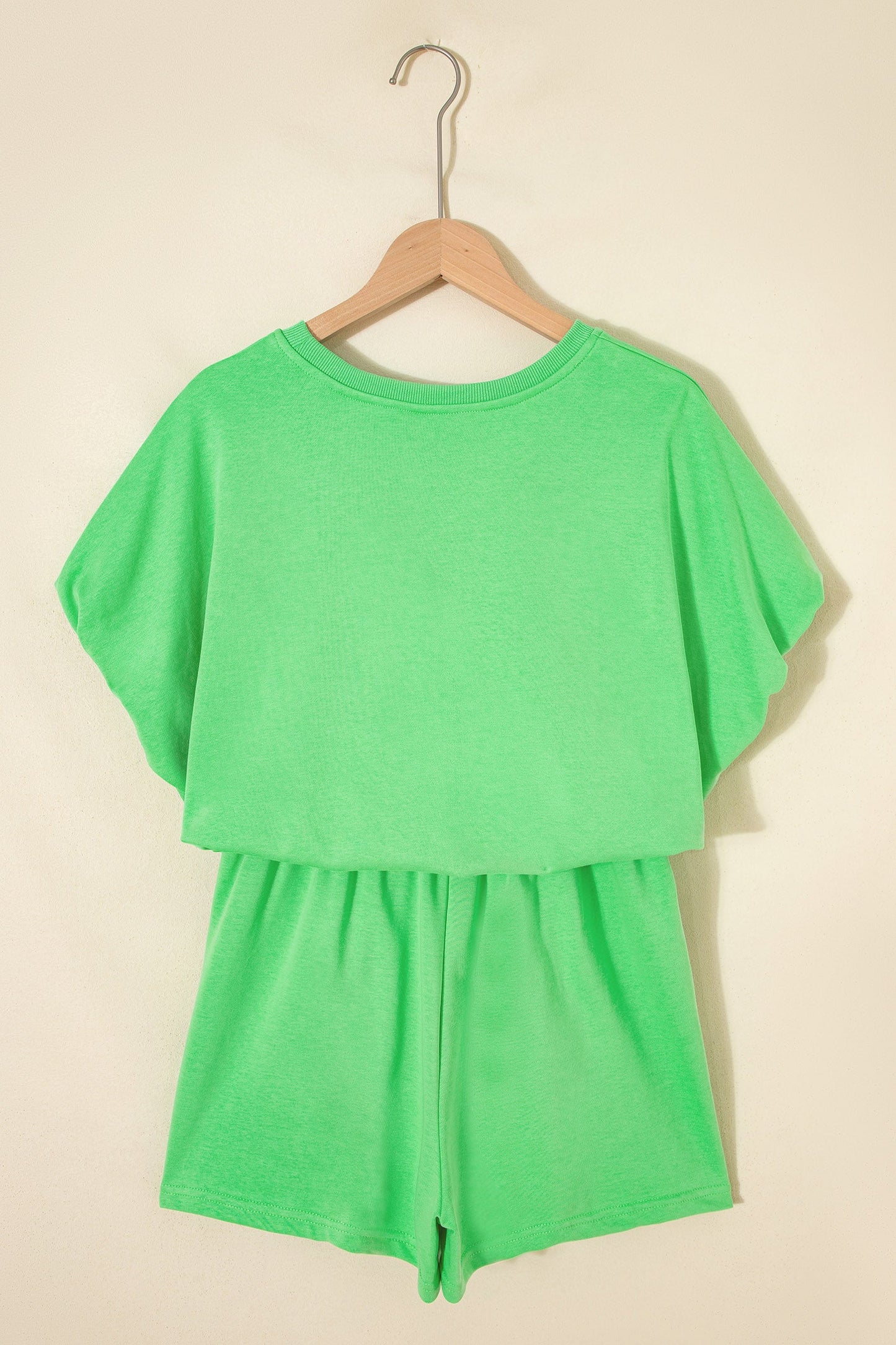 Solid Puffy Loose Top & Drawstring Shorts Set