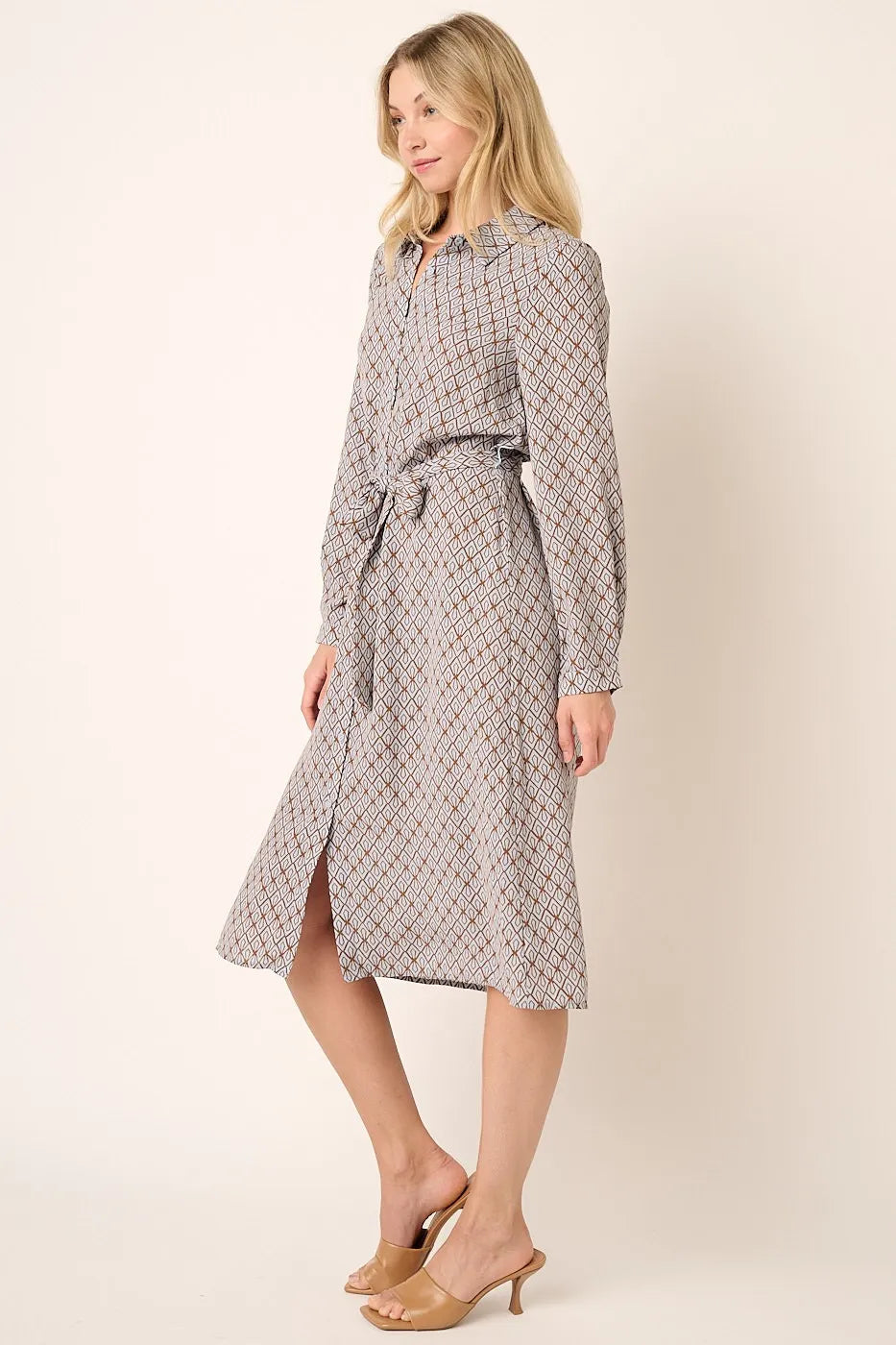 Mittoshop Abstract Print Waist Tie Midi Shirt Dress