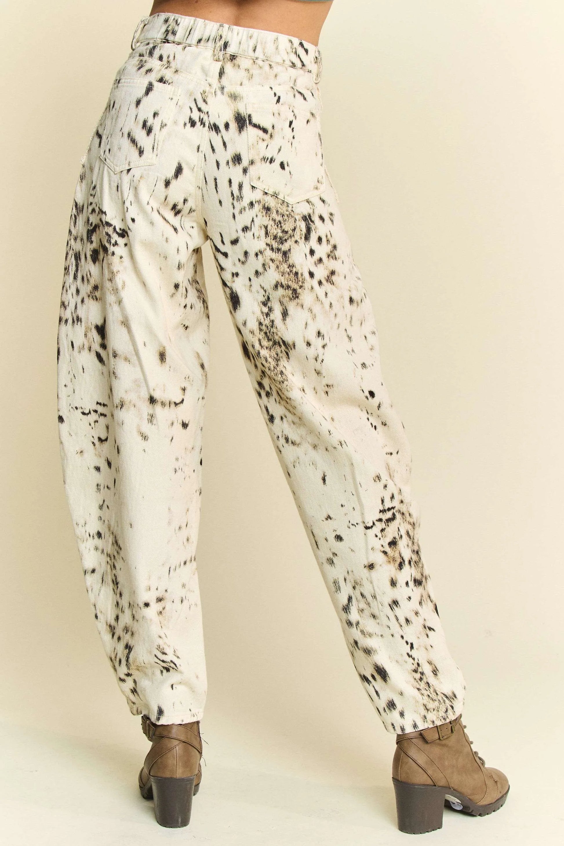 Davi & Dani Abstract Tie Dye Dot Lace Detail Barrel Pants