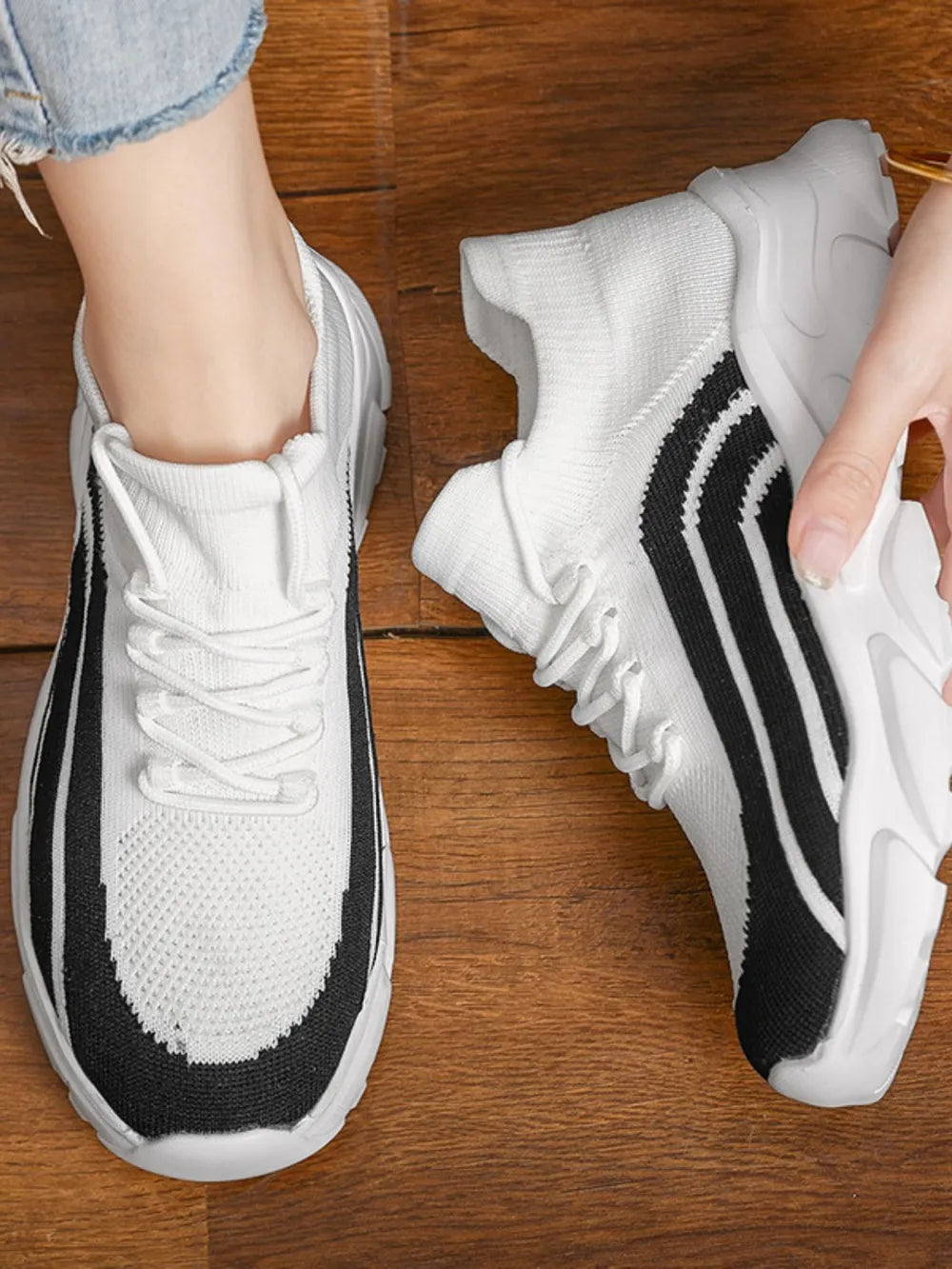 Mesh Round Toe Platform Athletic White