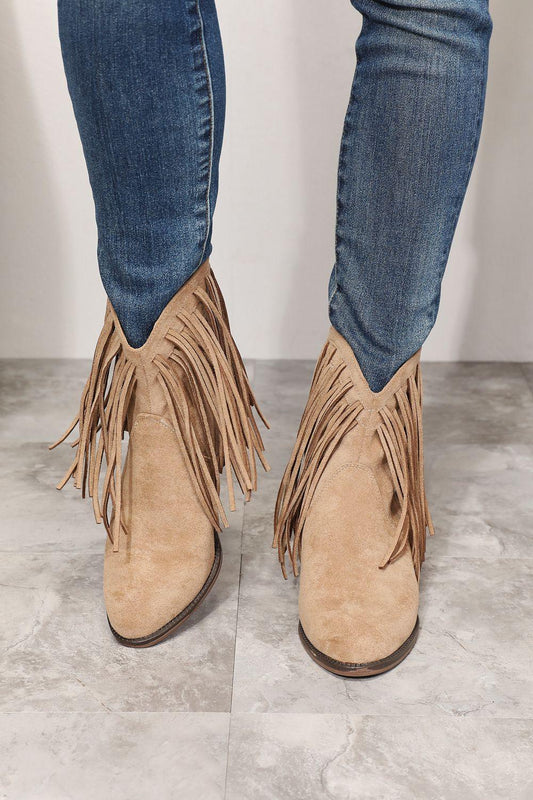 Legend Women's Fringe Cowboy Western Ankle Boots Khaki