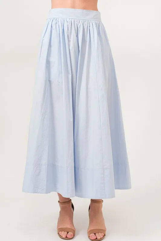 And The Why A-line Flowing Elastic Back Midi Skirt BLUE