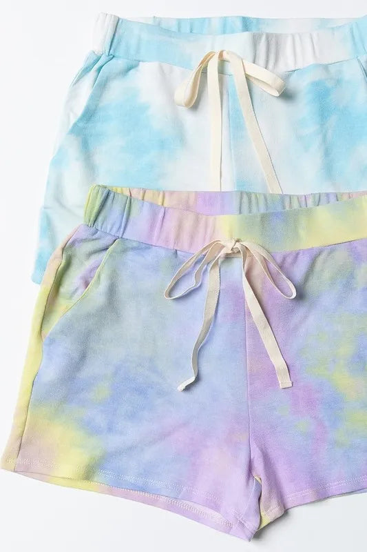 BiBi Tie Dye French Terry Casual Shorts with Twill Tape