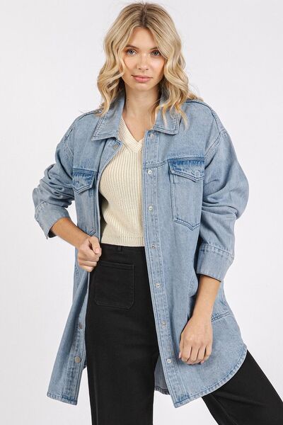 Mittoshop Light Wash Patch Pocket Longline Denim Jacket Medium