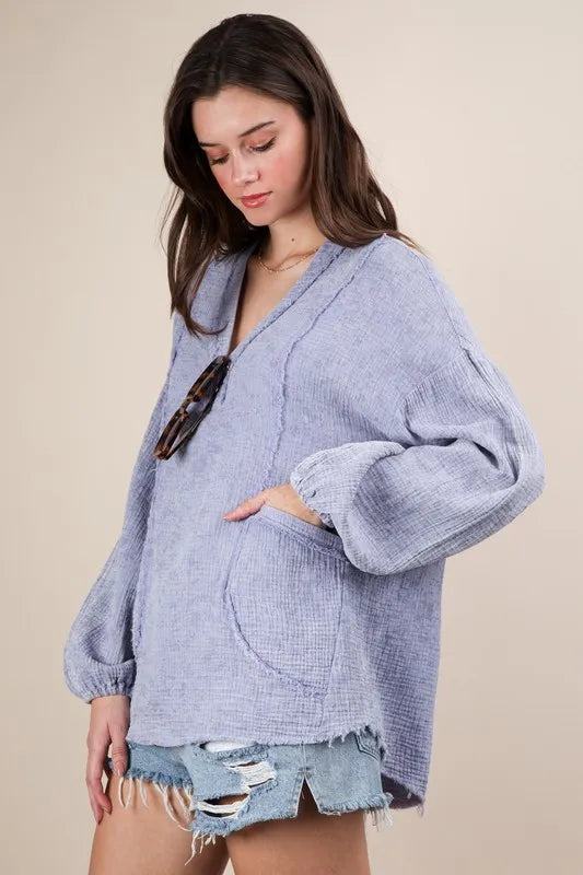 VERY J Plus Size Washed Cotton Gauze Oversized Top