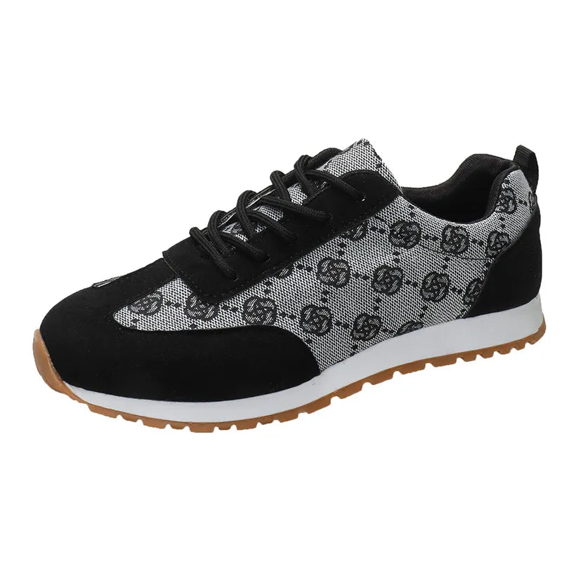 Floral Contrast Round Toe Sneakers Black