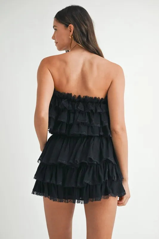 MABLE Ruffle Layered Crop Top and Mini Skirt Set