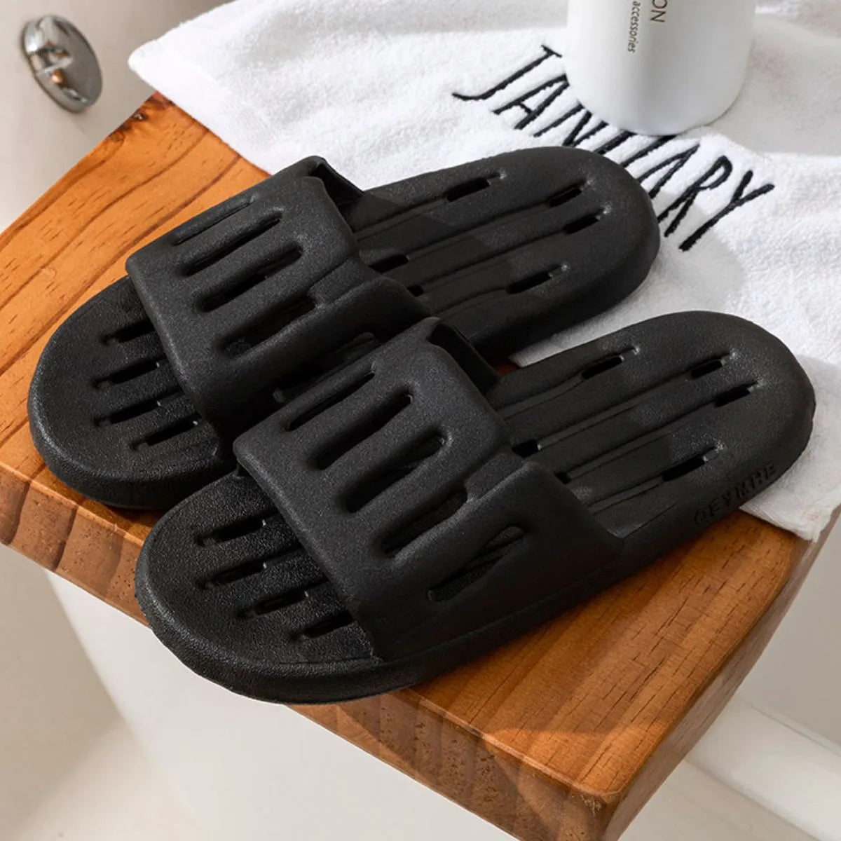 Open Toe Platform Slippers Black