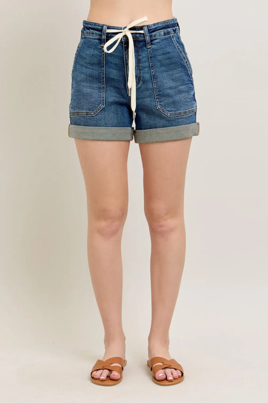 Judy Blue Full Size High Rise Cuff Denim Shorts Plus Size Dark