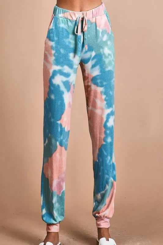 BiBi Tie Dye French Terry Jogger Pants PINK MINT