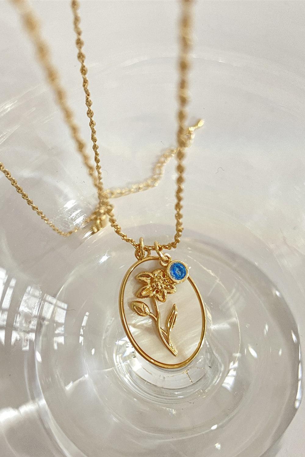 Flower Shell Pendant Copper Necklace March-Daffodil One Size