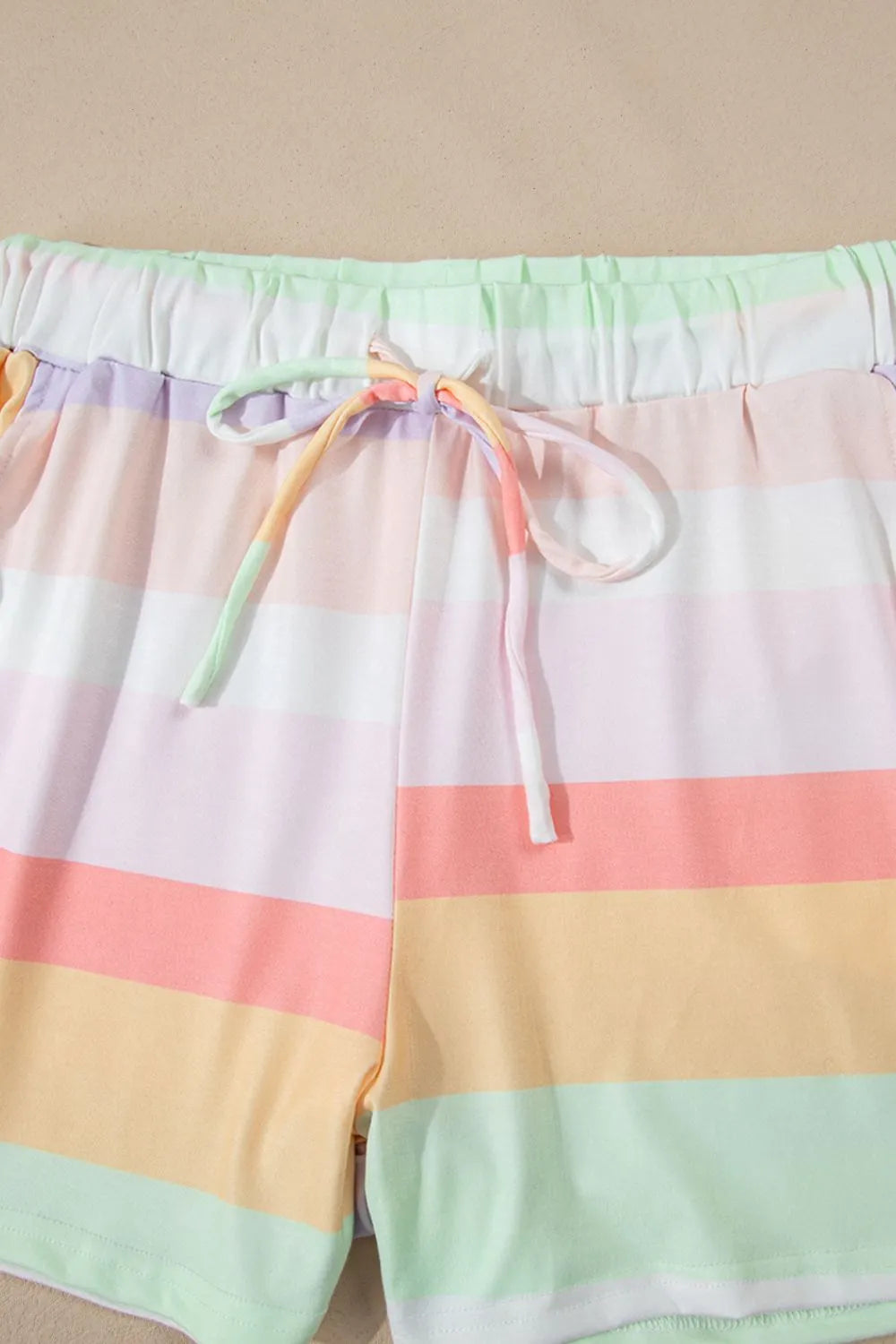 Rainbow Striped Round Neck T Shirt and Shorts Lounge Set