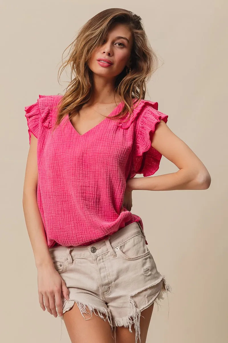 BiBi Mineral Washed Crinkle Gauze Top