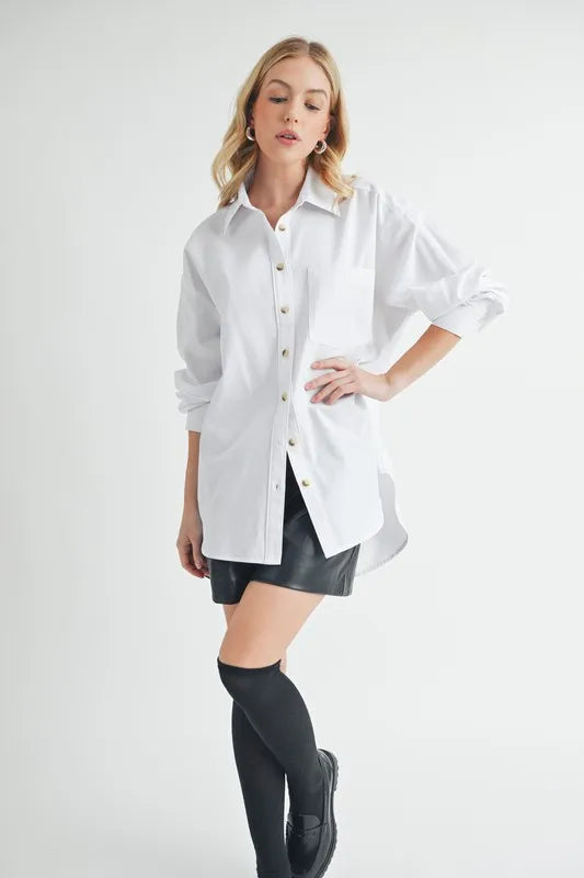 Aemi + Co High-Low Collared Neck Drop Shoulder Shirt