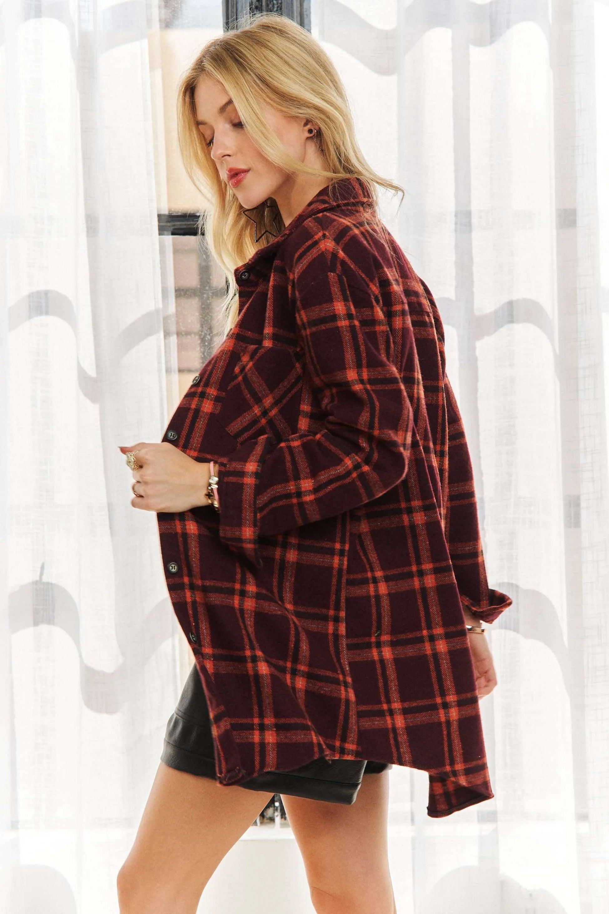 ADORA Full Size Button Down Flannel Shirt Plus Size