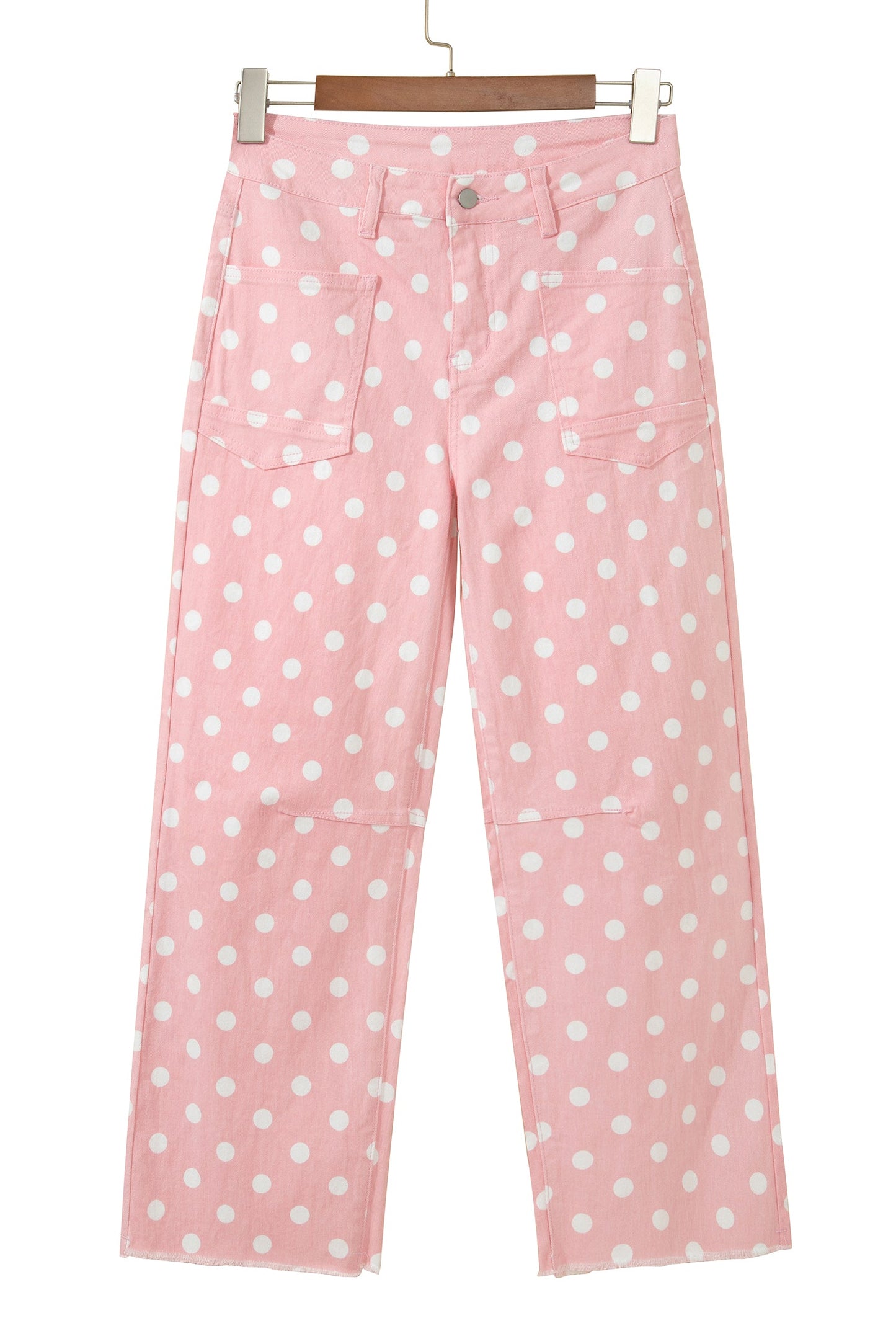 Polka Dot Denim Raw Hem Barrel Jeans