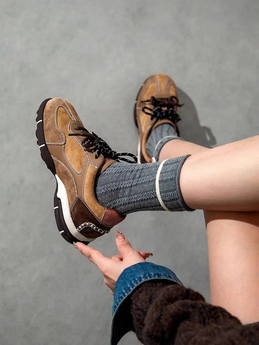 Round Toe Flats Sneakers Brown