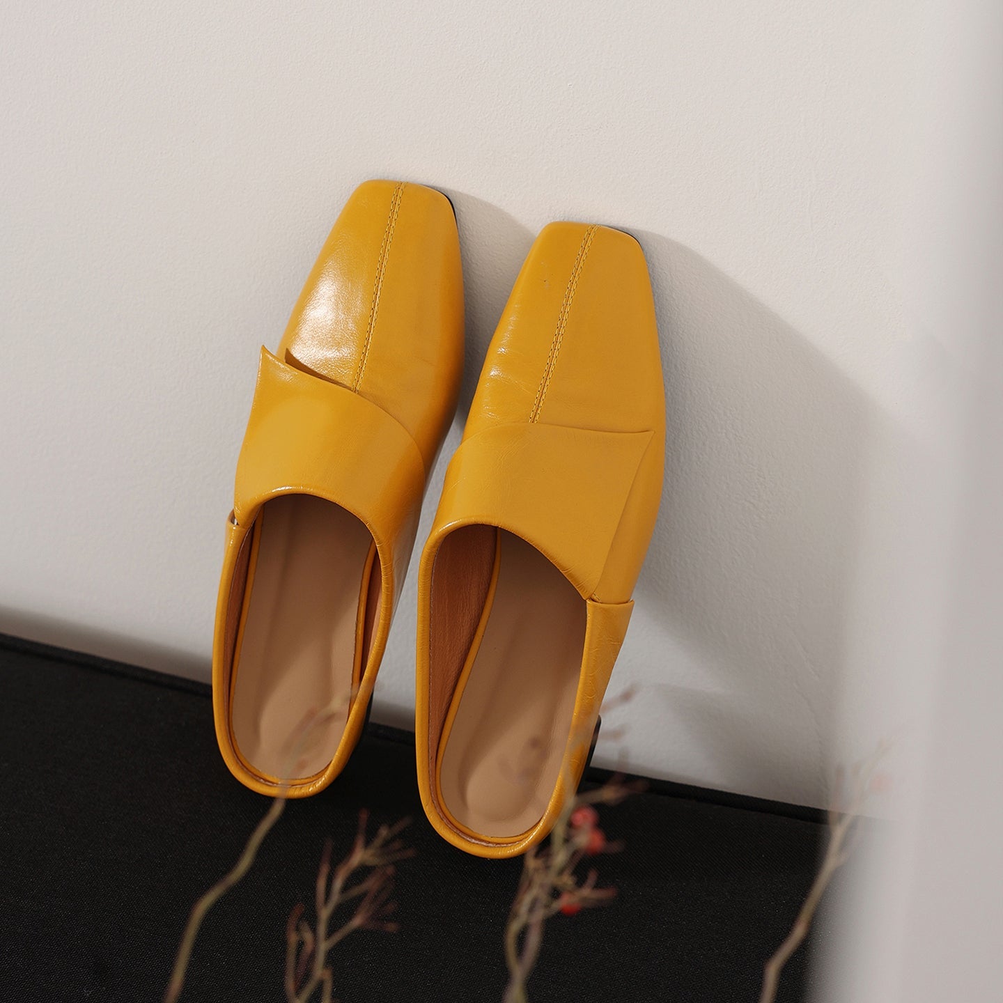 Women's Vintage Cowhide Fold-Over Mules | Square Toe Low Block Heel Backless Loafers