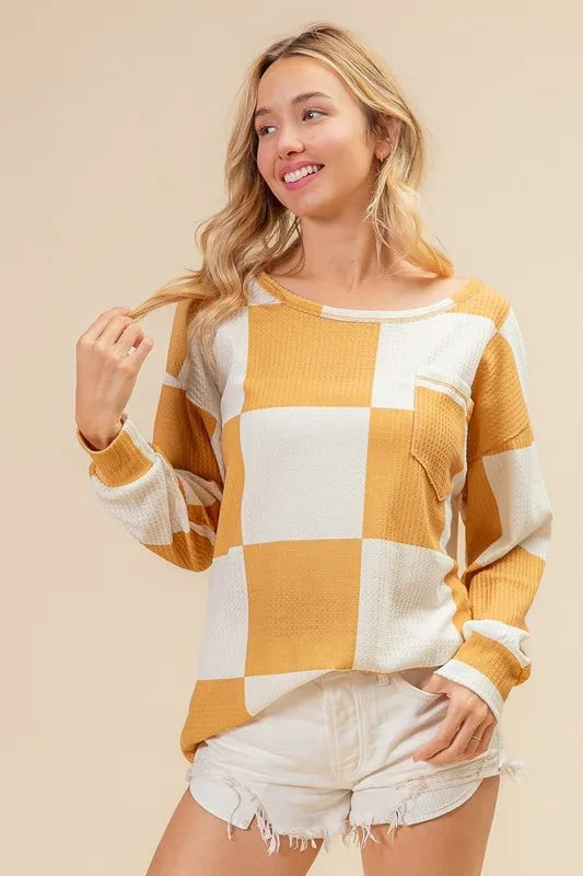 BiBi Checker Printed Hacci Top With Front Pocket