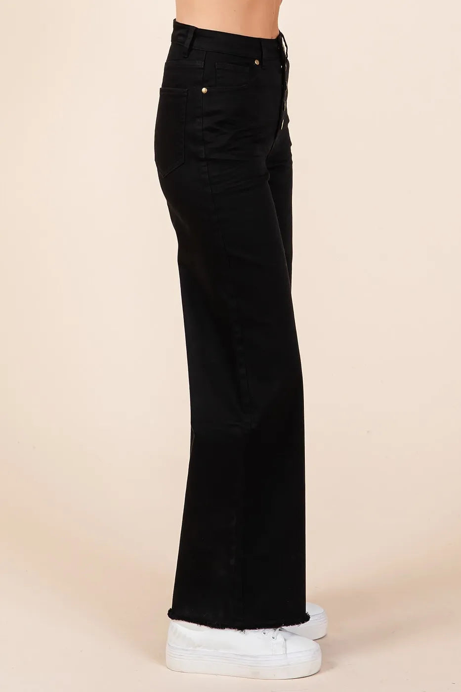 Mittoshop Twill High Waisted Button Fly Wide Leg Pants