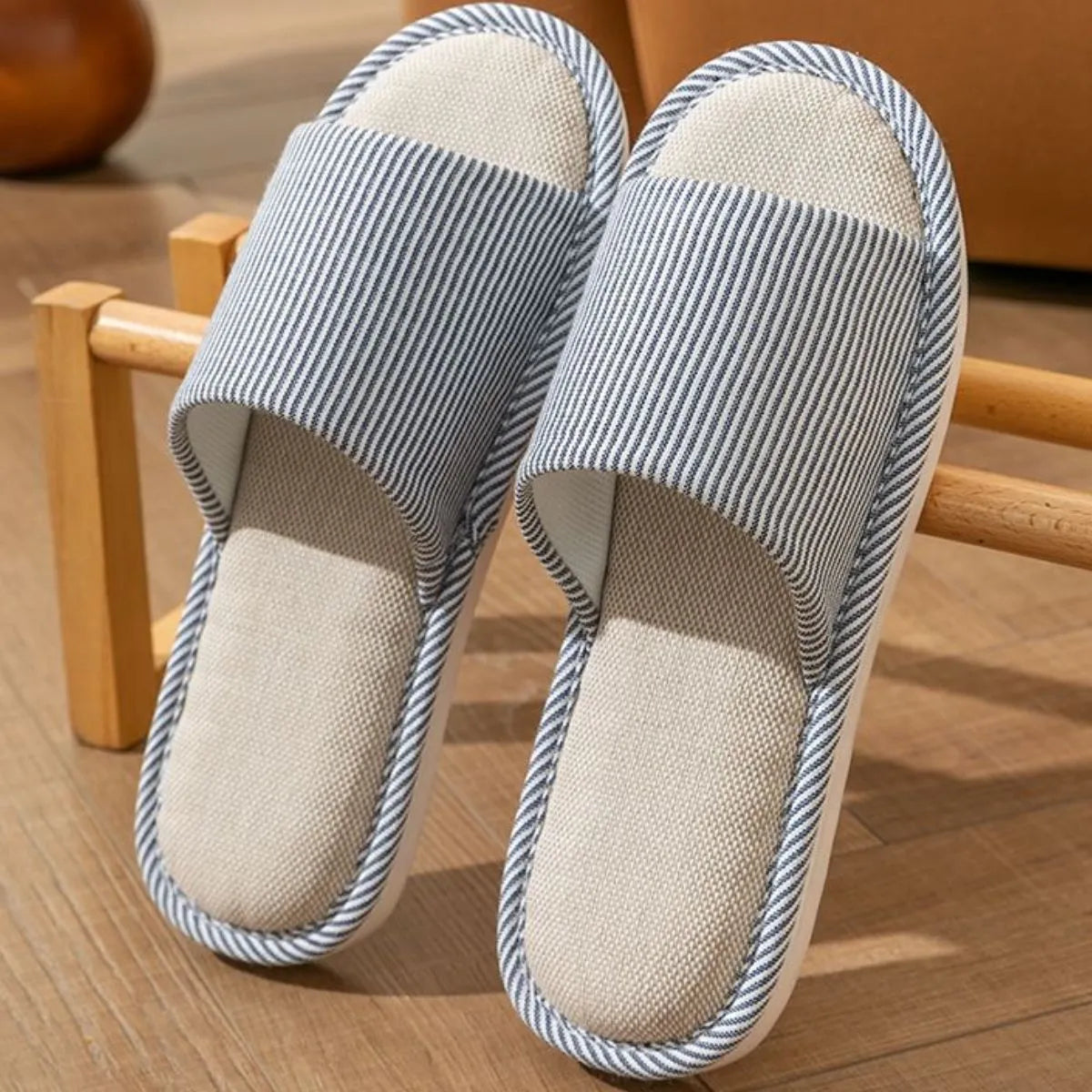 Open Toe Flats Slippers Blue